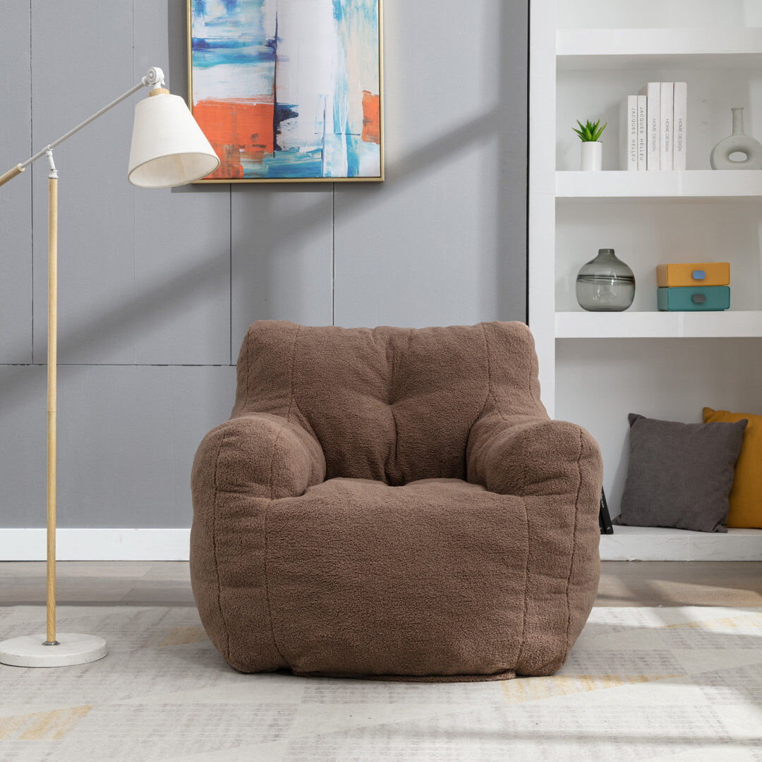 17 Stories Soft Tufted Foam Bean Bag Chair With Teddy Fabric – Hidden Storage And Ergonomic Backrest Brown 177.8cm H X 254cm W X 238.76cm D