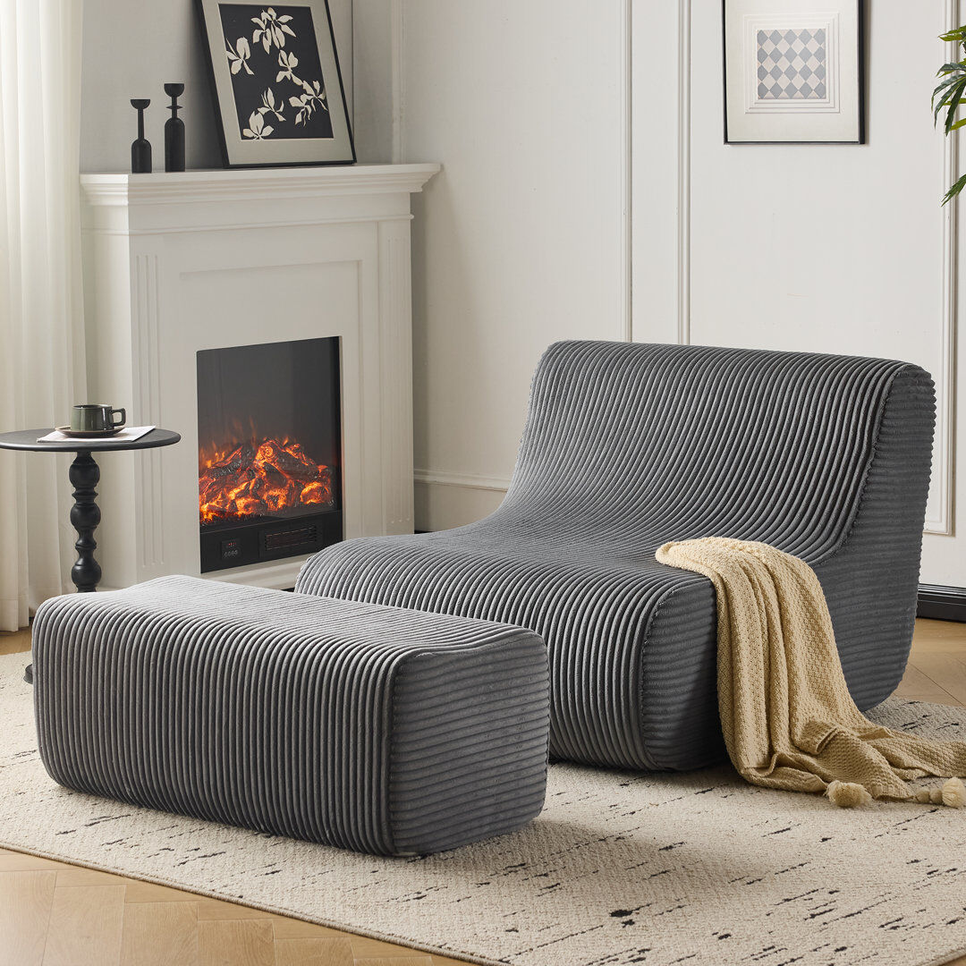 Fairmont Park Back Support Bean Bag Couch, High-Resilient Foam Comfy Sofa With Stools Grey