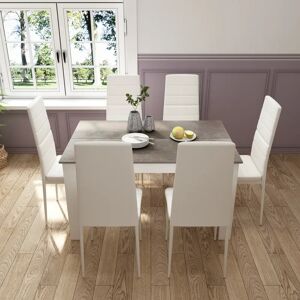 Ebern Designs Elfredia 6 Person Wood Dining Set gray 75.0 H x 90.0 W x 138.0 D cm