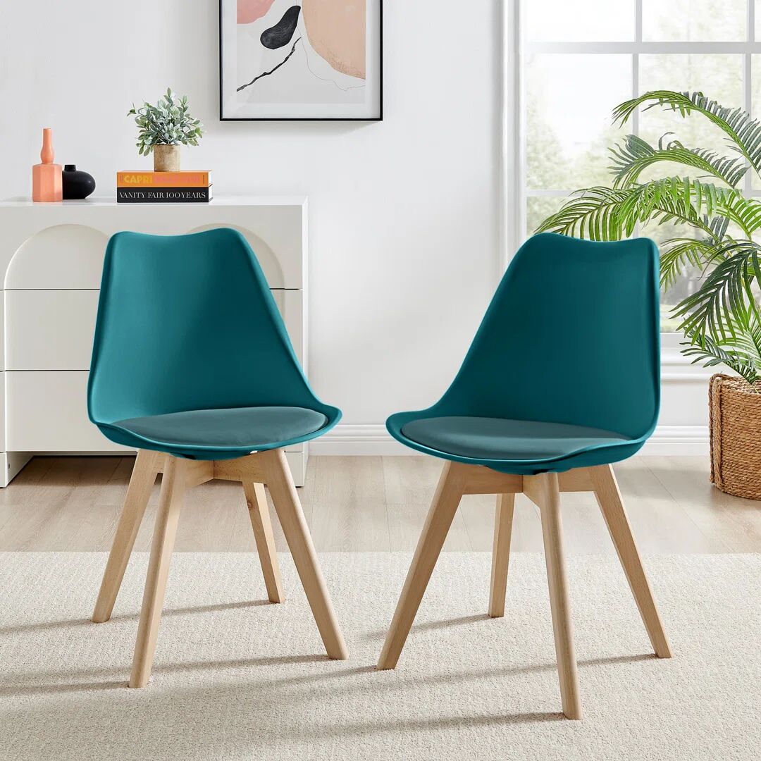 Furniture Box Stolm Bright Moulded Plastic Dining Chair with Wooden Legs and Foam Cushion Seat blue 82.0 H x 49.0 W x 49.0 D cm