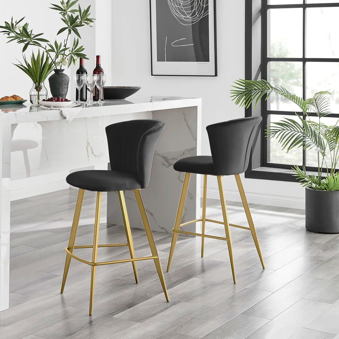 Furniture Box Juni Elegant Breakfast Bar Stool in Deco Style & Luxury Velvet black/yellow 95.0 H x 53.0 W x 49.0 D cm