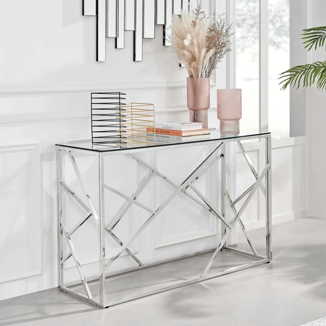 Furniture Box Alma Luxury Frame Glass Console Hallway Side Table - Modern Glam Design gray 75.0 H x 120.0 W x 45.0 D cm