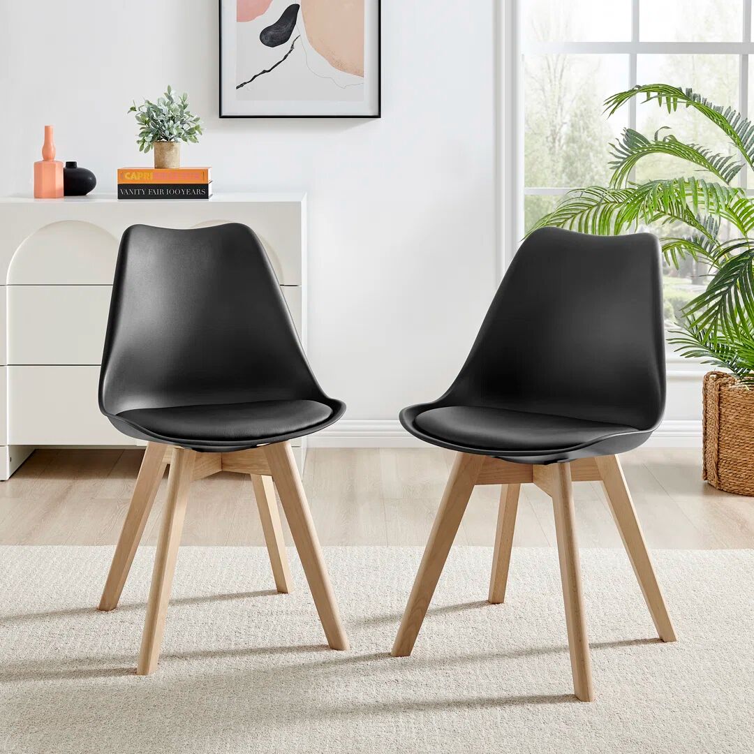 Furniture Box Stolm Bright Moulded Plastic Dining Chair with Wooden Legs and Foam Cushion Seat black 82.0 H x 49.0 W x 49.0 D cm