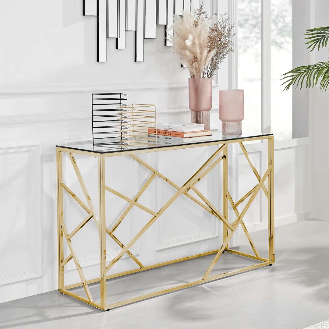 Furniture Box Alma Luxury Frame Glass Console Hallway Side Table - Modern Glam Design yellow 75.0 H x 120.0 W x 45.0 D cm