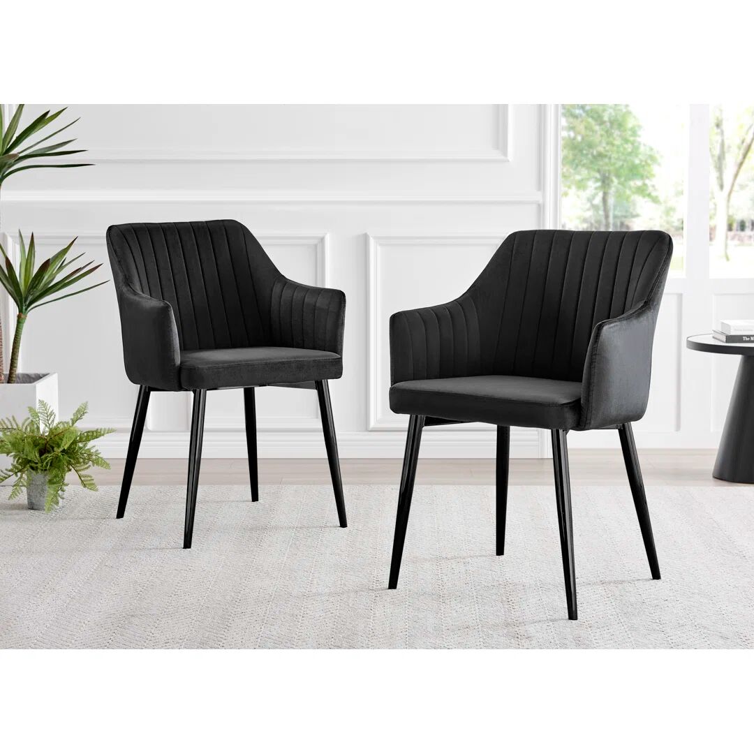 Furniture Box Calla Velvet Bucket Tub Chairs with Tapered Metal Legs and Vertical Stitching black 84.0 H x 62.5 W x 62.51 D cm