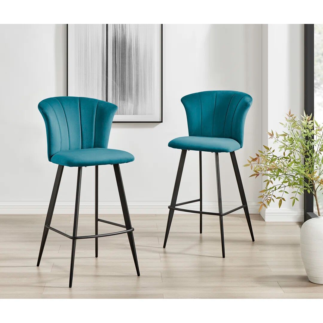 Furniture Box Juni Elegant Breakfast Bar Stool in Deco Style & Luxury Velvet blue/black 95.0 H x 53.0 W x 49.0 D cm