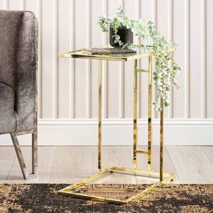 Mercer41 C Shape Sofa Table for Living Room Furniture, 60cm Metal Bed Side Table, End Table Gold 50cm H X 32cm W X 50cm D