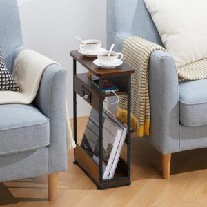 Borough Wharf Narrow Side Table With Charging Station Brown/Black 55cm H X 18cm W X 40cm D
