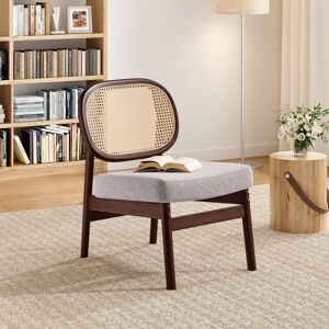 George Oliver Rattan Backrest Upholstered accent chair with Solid Wood frame & Comfort Cushions Dark Grey 78cm H X 55cm W X 63cm D