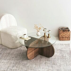 Metro Coffee table Doliveir, Low coffee table, Magazine rack for sofa, 75x75h35 cm Walnut