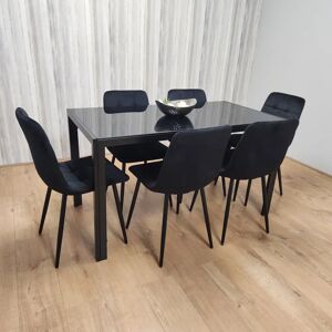 Fairmont Park Black Kitchen Dining Table And 6 Black Tufted Velvet Chairs Set Of 6 Dining Room Furniture black 75.0 H x 70.0 W x 134.0 D cm