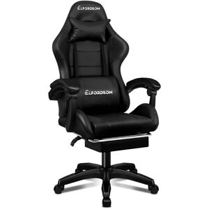 ELFORDSON Adjustable Reclining Swiveling PC & Racing Game Chair with Footrest Black 119cm H X 65cm W X 86cm D