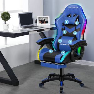 ELFORDSON Adjustable Faux Leather Swiveling PC & Racing Game Chair Blue/Black 117cm H X 68cm W X 53cm D