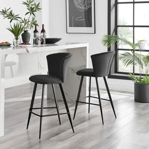 Furniture Box Juni Elegant Breakfast Bar Stool in Deco Style & Luxury Velvet black 95.0 H x 53.0 W x 49.0 D cm