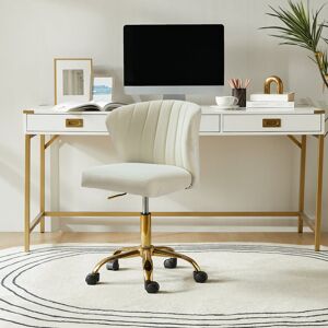 Blue Elephant Petillo Swivel Velvet Office Task Chair with Adjustable Height and Padded Cushion Ivory 76cm H X 52cm W X 49.5cm D