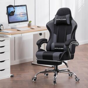 GTPLAYER Adjustable Reclining Ergonomic Swiveling PC & Racing Game Chair with Footrest Blue 135cm H X 70cm W X 70cm D