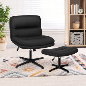 17 Stories Office Chair Computer Cross-legged Seat Work Ottoman Black 63cm W X 47cm D