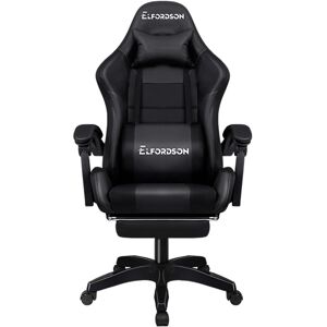 ELFORDSON Adjustable Reclining Faux Leather Swiveling PC & Racing Game Chair Black 119cm H X 65cm W X 55cm D
