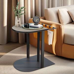 Ivy Bronx C Shaped Sofa Side End Table Saddle Leather Top Coffee Laptop Table With Magazine Rack For Living Room Bedroom Grey 56.5cm H X 55cm W X 40cm D