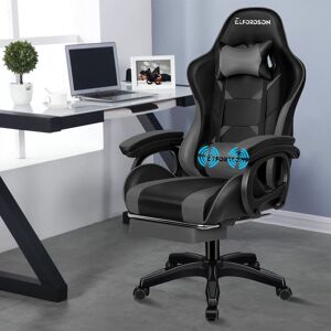 ELFORDSON Adjustable Ergonomic Faux Leather Swiveling PC & Racing Game Chair with Footrest Grey 117cm H X 65cm W X 53cm D