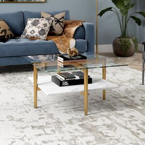 Blue Elephant Otto Coffee Table with Storage Brass/White Marble 43.2cm H X 81.3cm W X 81.3cm D