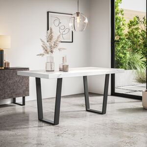 Metro Dayatra Dining Table Modern Marble Effect Table Top w Black Legs White