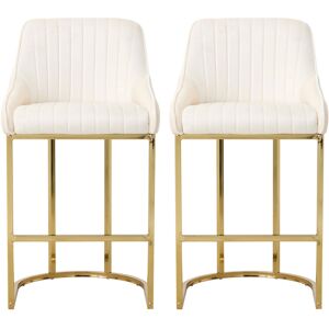 Canora Grey Set of 2 Soft Velvet Upholstered Bar Stools with Golden Leg Beige 96cm H X 47.5cm W X 46cm D