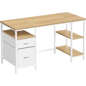 Borough Wharf Computer Desk, Office Desk, Writing Desk With 3 Shelves, 2 Drawers, 60 X 140 X 76 Cm, For Home Office, Living Room, Industrial Style Natural/White 76cm H X 140cm W X 60cm D