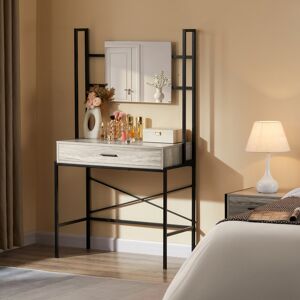 Borough Wharf Oscar Industrial Dressing Table with Mirror, Modern Bedroom Furniture Grey 150cm H X 83cm W X 40cm D