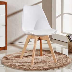 Latitude Run Thomasin Modern Scandinavian Minimalist Dining Chair with Faux Leather Cushions and Solid Wood Legs - Side Chair for Dining Room Kitchen Office - Sin White 83cm H X 48cm W X 60cm D