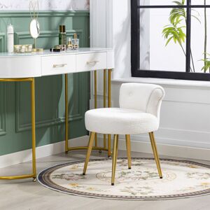 George Oliver Teddy Fleece Dressing Table Stool with Iron Legs White 59cm H X 36cm W X 36cm D