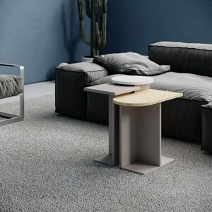 Hykkon Tania Nesting Side Table Set Versatile 2-Piece Tables Oak/White/Light Mocha 50cm H X 46cm W X 27cm D
