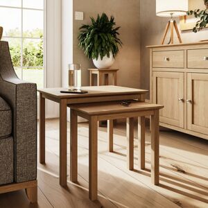 ClassicLiving Daris Nest Of 2 Side End Tables. Fully Assembled. Oak Wood 45cm H X 55cm W X 44cm D