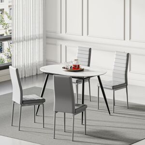 George Oliver Dining Table And Chairs Set 4, Extendable Table With 4 Faux Leather Chairs For Dining Room, Kitchen,4-6 Seater Room Set Grey 6
