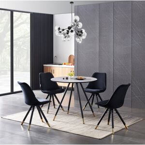 George Oliver Pala 4 Person Dining set - a Round Wooden Dining Table with Metal Legs and a Set of 4 Quilted Velvet Dining Chairs for Dining Room - Modern Dining Tab Grey/Black 4
