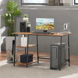 Borough Wharf Kulle 120cm W Rectangle Writing Computer Desk With 2 Shelves Industrial Rustic Brown Furniture Black;Rustic Brown 75cm H X 120cm W X 60cm D