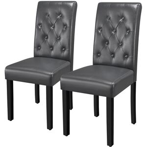 Yaheetech Button Tufted Padded Faux Leather Dining Chair with Solid Wood Legs Gray 98cm H X 45.5cm W X 60.5cm D