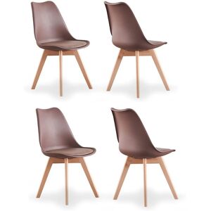 Latitude Run Thomasin Modern Scandinavian Minimalist Dining Chairs with Faux Leather Cushions and Solid Wood Legs - Side Chair for Dining Room Kitchen Office Brown 83cm H X 48cm W X 60cm D
