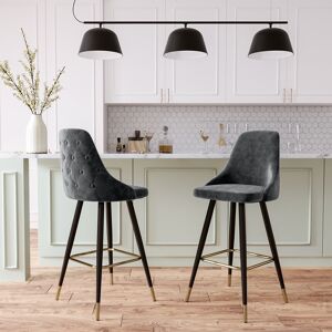 Fairmont Park Set of 2 Modern Upholstered Velvet High Chairs Bar Stools Gray 115cm H X 48cm W X 48cm D