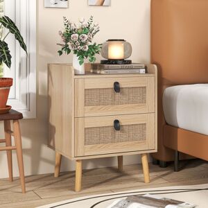 World Menagerie Boho Nightstand End Sofa Side Table Bedside Table W/2 Drawers-Natural Brown 57cm H X 45cm W X 40cm D