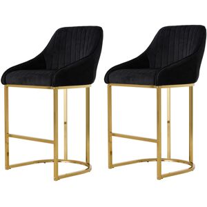 Canora Grey Set of 2 Soft Velvet Upholstered Bar Stools with Golden Leg Black 96cm H X 47.5cm W X 46cm D
