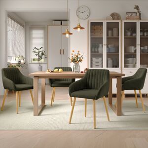 Corrigan Studio 49.5cm H Dining Chairs Upholstered Back Armchair With Wooden Legs Green Linen 84cm H X 57.5cm W X 53cm D