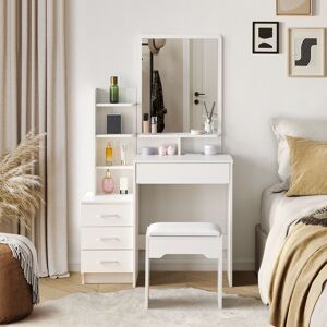17 Stories Dressing Table,87X40x144cm Vanity Table Set,4 Drawers Make-Up Table White 144cm H X 87cm W X 40cm D