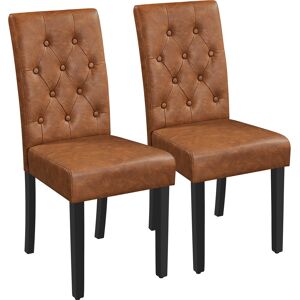 Yaheetech Button Tufted Padded Faux Leather Dining Chair with Solid Wood Legs Retro Brown 98cm H X 45.5cm W X 60.5cm D