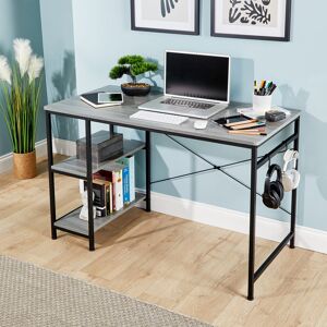 Borough Wharf Stanton Computer Desk Adjustable Shelves Storage Hook Home Office Workstation Grey 75cm H X 120cm W X 60cm D