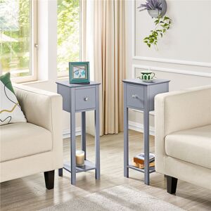 Yaheetech Bedside Table Storage Bedroom Nightstand Wooden Side Table Grey 70cm H X 25cm W X 25cm D