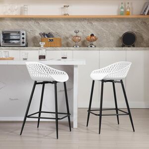 George Oliver Bar stool set with hollow backrest, kitchen chair with wide seat, bistro chair with footrest, stool with metal legs, outdoor bar terrace, made of PP p White 84.5cm H X 44cm W X 47cm D