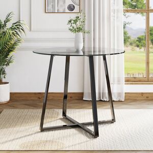 Metro Modern Round Dining Table with Tempered Glass Top Clear