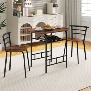 casart 3-Piece Dining Table Set Kitchen Breakfast Nooks Table And Chairs W/Wine Rack Brown 2