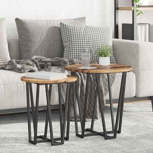Borough Wharf Side Table Set 2 Pcs Old Wood And Black 50 X 50 X 50.5 Cm Old Wood 50.5cm H X 50cm W X 50cm D